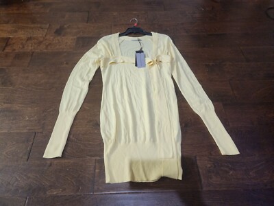 Ermanno Scervino Womens Long Sweater Size 46 Yellow Square Neck Dress Tunic New