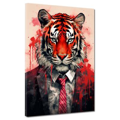 Tiger mit Anzug Pop Art Leinwandbild Wandbild Kunstdruck Wanddeko abstrakt
