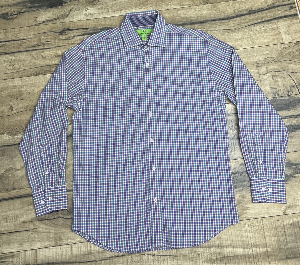 bristol and bull dress shirts Bristol & Bull Mens XL 17-17.5 34/35 Button Up Dress Shirt Blue Dots L/S Career