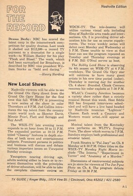NASHVILLE,TENNESSEE TV SHOWS/GRAND OLE OPRY/COUNTRY JUNCTION/DRIVERS EDUCATION