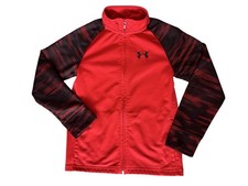 Under Armour Full Zip Track Jacket Boys Size 7 Raglan Sleeve Red/Black Pockets