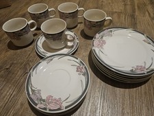 KUN LUN Porzellan - Rosa Blumen - Vintage - Tasse - Untertasse - Teller- 5er Set
