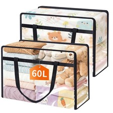 2 Pack 60L Clear Clothes Storage Bags Vinyl Blanket Container Heavy Duty Zip