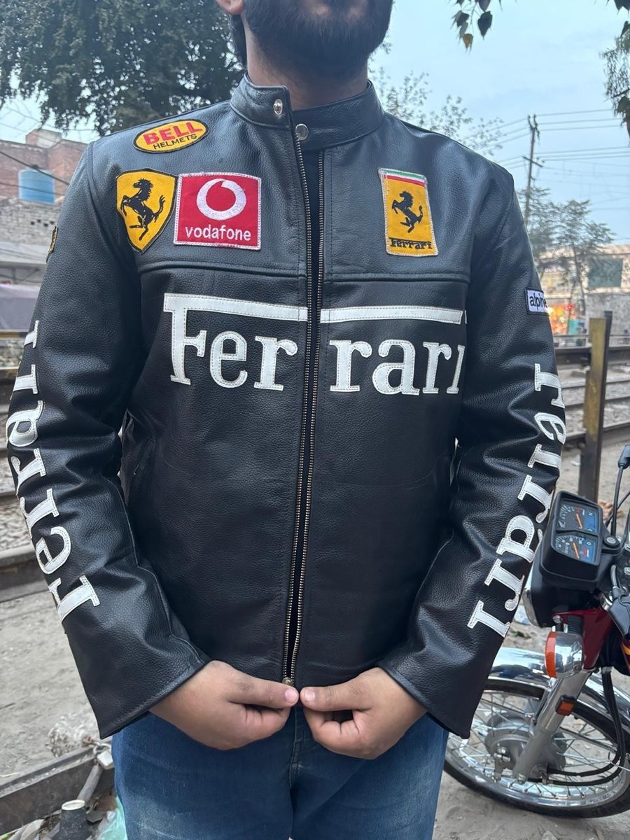 Ferrari Racing Leather Jacket Vintage F1 Logo Men's Motorcycle