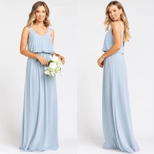 Show Me Your Mumu Kendall Maxi Dress Steel Blue Chiffon Medium Guest Bridesmaid