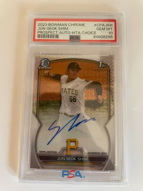 2023 Bowman Chrome HTA Choice 1st Chrome Auto /150 Jun-Seok Shim PSA 10 Gem MT