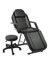 Facial Lash Bed Spa Massage Table 3-Section Tattoo Chair with Headrest Stool