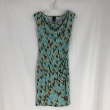 Ann Taylor PXS Women Teal Beige Drape Neck Casual Sheath Dress