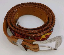 Vntg Youth Western Beaded Leather Belt Native American Thunderbird Sz 32 Unisex