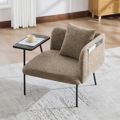 Leisure Lounge Chair with Rotating Small Table, Back Pillow, Modern Accent Chair