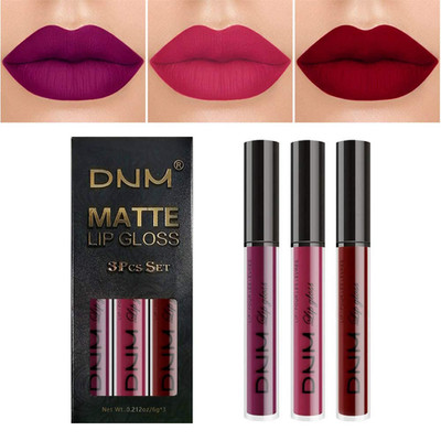 3Pcs Dark Purple Red Rose Pink Matte Liquid Lipstick Sets for Black