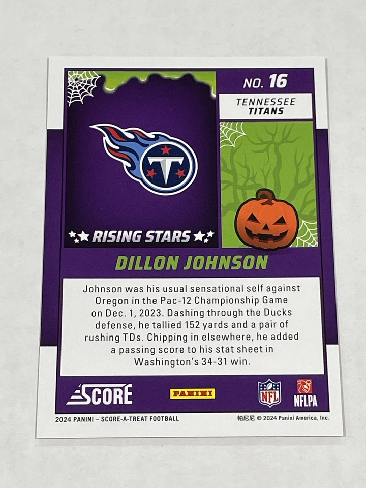 2024 Score-A-Treat Football Orange Pumpkin - Dillon Johnson RC - Titans - Image 2 of 2