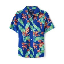 Boys' Short Sleeve Tropical Hawaiian Print Button Up Shirt XS-XXL