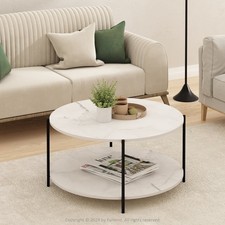 Besi 2-Tier Modern Round Coffee Table Table W/ Sturdy Metal Legs Marble