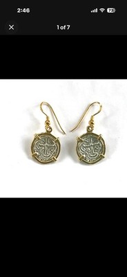 ATOCHA Coin Earrings Ladies GP over 925 Sterling  Sunken Treasure Coin Jewelry