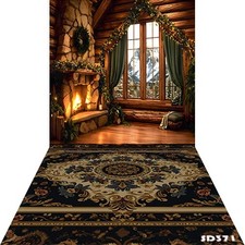 10'x20'Xmas Fireplace Window Scenic Microfiber Fabric background backdrop SD371