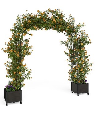 94.5 Inch Garden Arch Trellis with 2 Planter Boxes for Climbing Plants, PE Co...