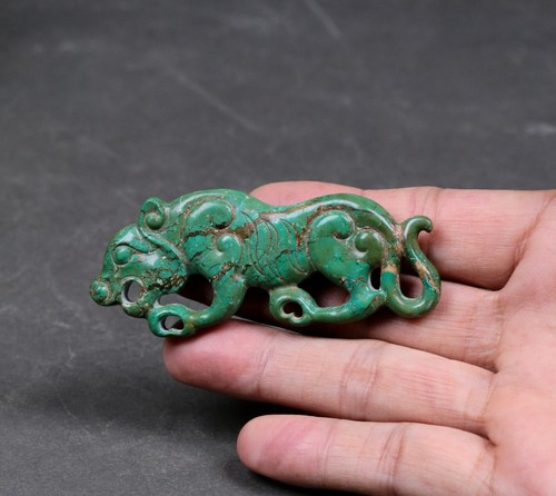 Amuleto de conteo de tigre turquesa de la dinastía Han en la antigua China - Imagen 1 de 9