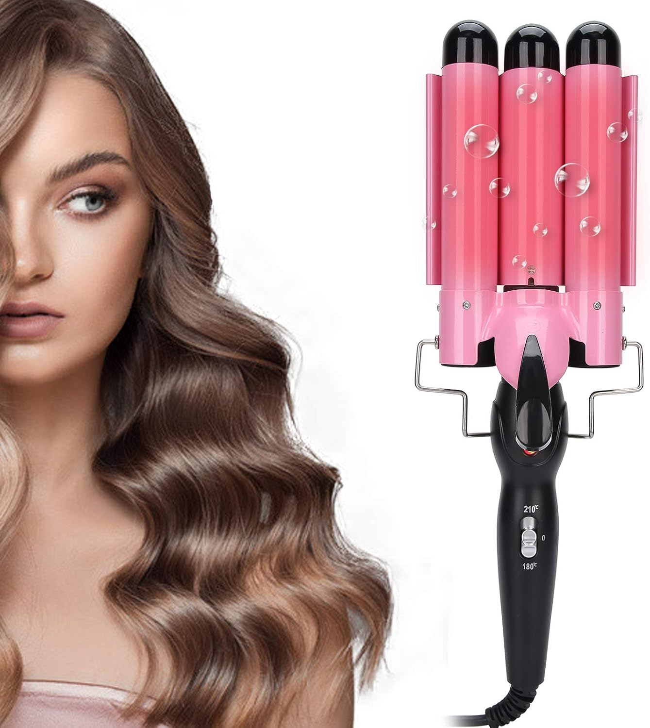 3-Size Barrel Curling Iron Wand with Ceramic Temp Control for Wavy Crimped Styles