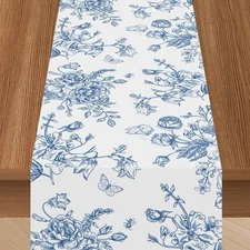 Blue Floral Table Runners 6-Pack – Plastic Disposable Spring Table Runner Chi...