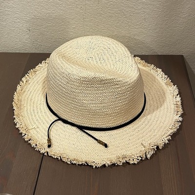 Hat Attack Straw Sun Hat Woven One Size Frayed Edge Packable Beach Outdoor
