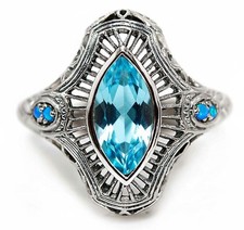 1CT Aquamarine 925 Sterling Silver Filigree Ring Sz 6 PB9-2