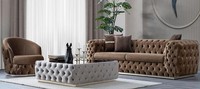 Wohnzimmer Set 3-Sitzer-Sofa Sessel Couchtisch Stil Modern Farbe Braun