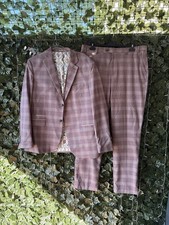 Next Tailoring Pink Check 2 Piece Suit 44R Jacket 36L Trousers Floral Lining