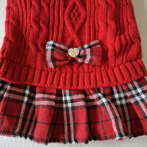 Red Cable Knit Turtleneck Plaid Skirt Puppy/Dog Sweater Dress Medium Acrylic - Picture 2 of 8