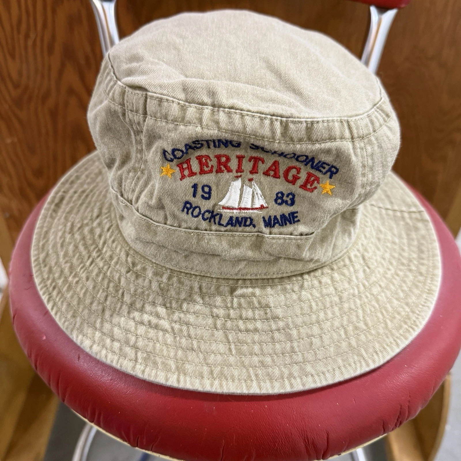 Vintage COASTING SCHOONER HERITAGE 1983 Adams Bucket Hat Embroidered Rockland ME
