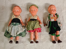  3 Vintage German Jointed Celluloid 6 1/2" Dolls Original Clothing