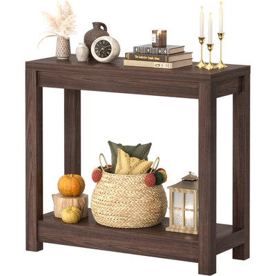 Besiost Small Farmhouse Wood Entryway Table Narrow Console Table Storage Behind