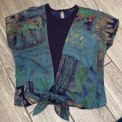 Sharon Anthony Water Color Art To Wear Tunic Blouse Women's US 4 Tie Front Boho