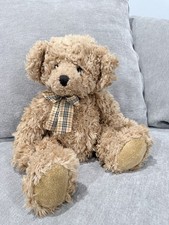 Russ Berrie Trevor Teddy Bear Plush Curly Fur Plaid Bow Retired Collectable