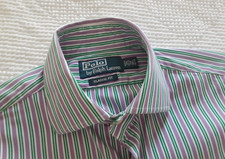 Vtg Polo Ralph Lauren Dress Shirt 14.5 Purple Green Stripe Cotton Broadcloth