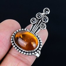 Attractive Baltic Amber Gemstone 925 Sterling Silver Jewelry Ring Size 8