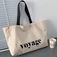 Large Canvas Shopping Bag Heavy Cotton Basic Style White/Black 43X34X11cm 1PC