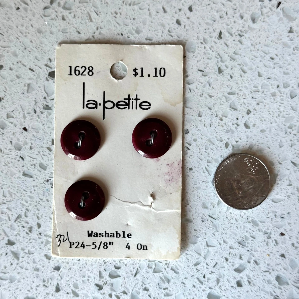 3 NEW Vintage 80s La Petite Maroon 2 Hole Flat Round Sewing Buttons 5/8" Crafts - Image 4 of 4