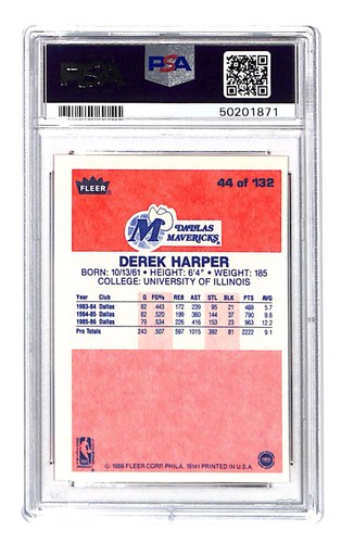 1986 Fleer #44 Derek Harper PSA 7 NM RC Rookie - Bild 2 von 2