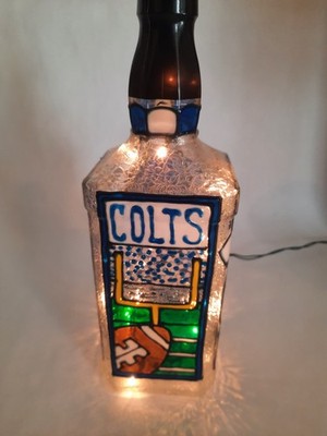 Indianapolis Colts Bottle Lamp Hand Painted Lighted Stained Glass Look 