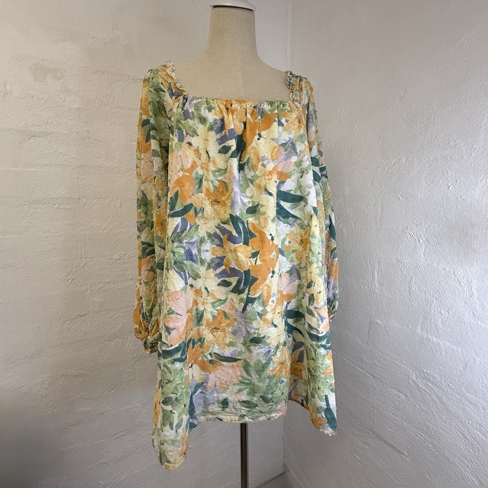 Girl and the Sun Dress size S multi floral long balloon sleeve 165780 Midi