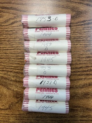 New Listing8 Rolls Of Wheat Pennies 1953d X3, 1945 X2, 1949, 1944, 1951d