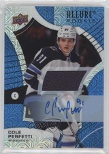 2021-22 Upper Deck Allure Rookies Blue Line Jersey 35/75 Cole Perfetti Auto 13j9