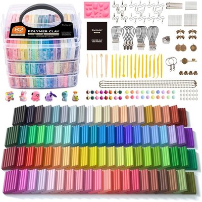82 Colors Non-Toxic Polymer Clay Kit with Tools and Accessories for Creative DIY