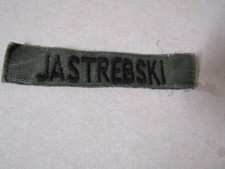 MILITARY PATCH US ARMY NAME TAPE OD GREEN COMBAT USED WITH NAME JASTREBSKI