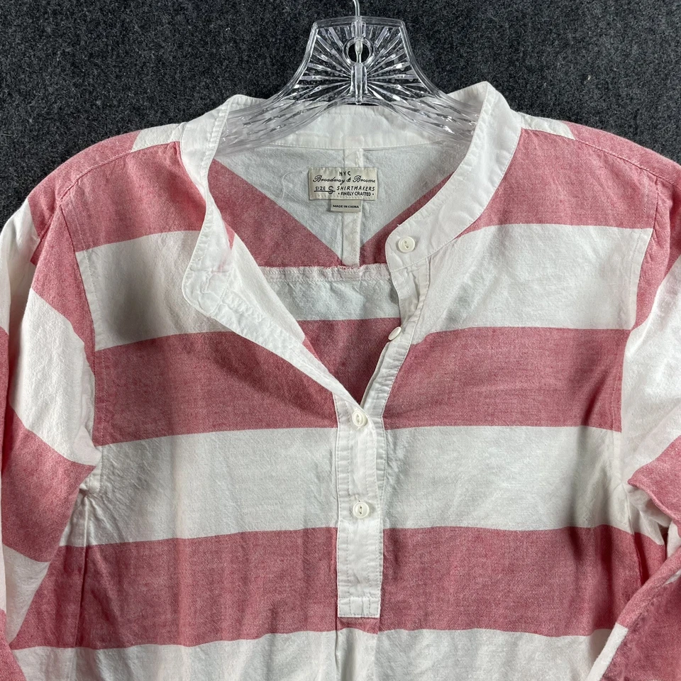 Camisa Broadway & Broome para mujer pequeña blanca rosa blusa a rayas mezcla de lino Foto 2 de 4