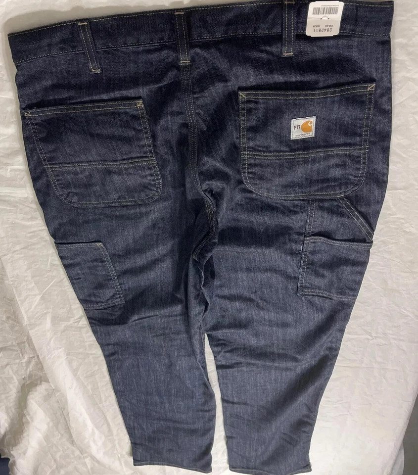 Pantalones de mezclilla Carhartt FR IGNÍFUGOS 290-83 para hombre 34X30 elásticos de carpintero J196 Foto 3 de 4