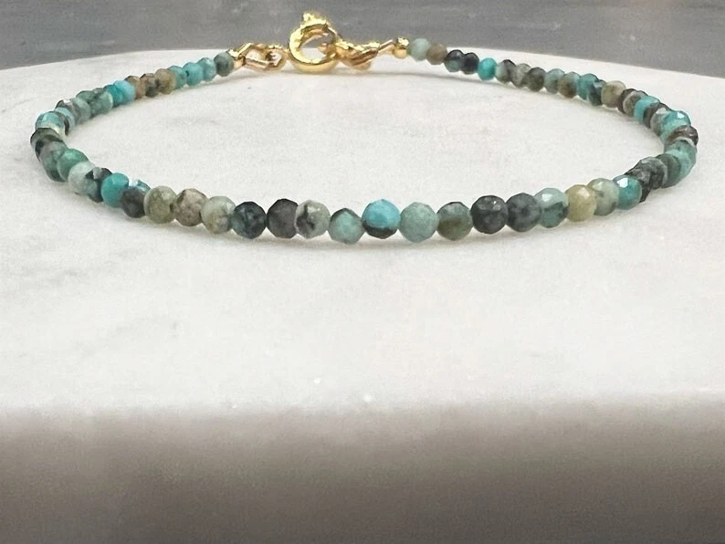 Dainty Turquoise Faceted Round Gemstone Beads 6-8'' Adjustable Women Bracelets - Image 3 of 4