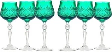 Neman 250ml/8.5oz Handmade 24%-Lead Crystal Green Wine Glass, Set of 6