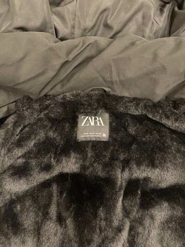 Zara Black Hooded Woman's Long Sleeve Faux Fur Trim Puffer Coat Jacket Size M - Picture 8 of 9